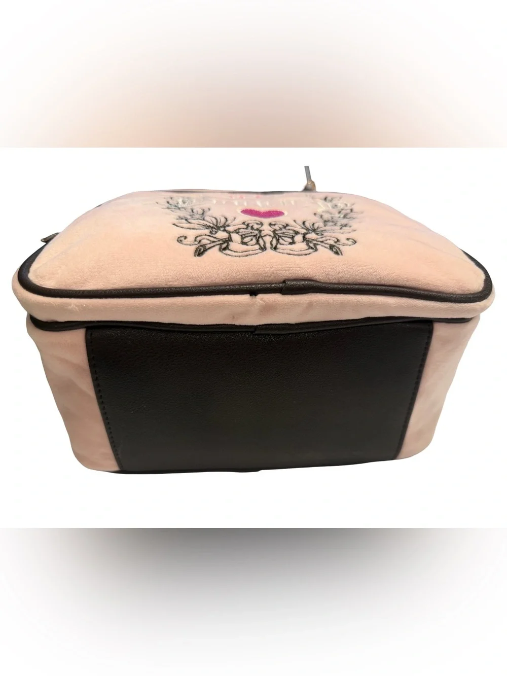 Juicy Couture Light Blush Pink Embroidered Heart Logo Velour Backpack. (P236) - Picture 8 of 12
